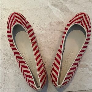 Burberry Red and Cream Chevron Flats